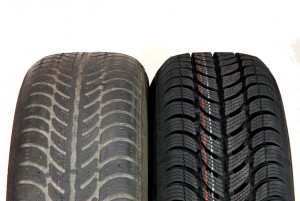 old and new winter car tires